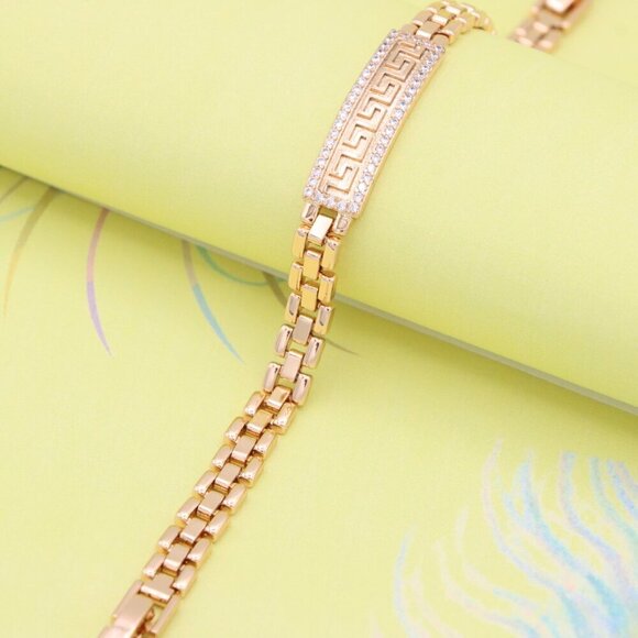 "Rose Gold Bracelet with Greek Key Design and Crystal Border, XPBL0950 - Picture 4 of 12